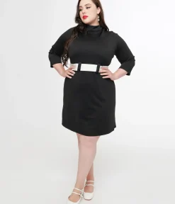 Unique Vintage Everyday Dresses|All Things Black>Smak Parlour Plus Size 1960s Black & White Belted A-Line Dress