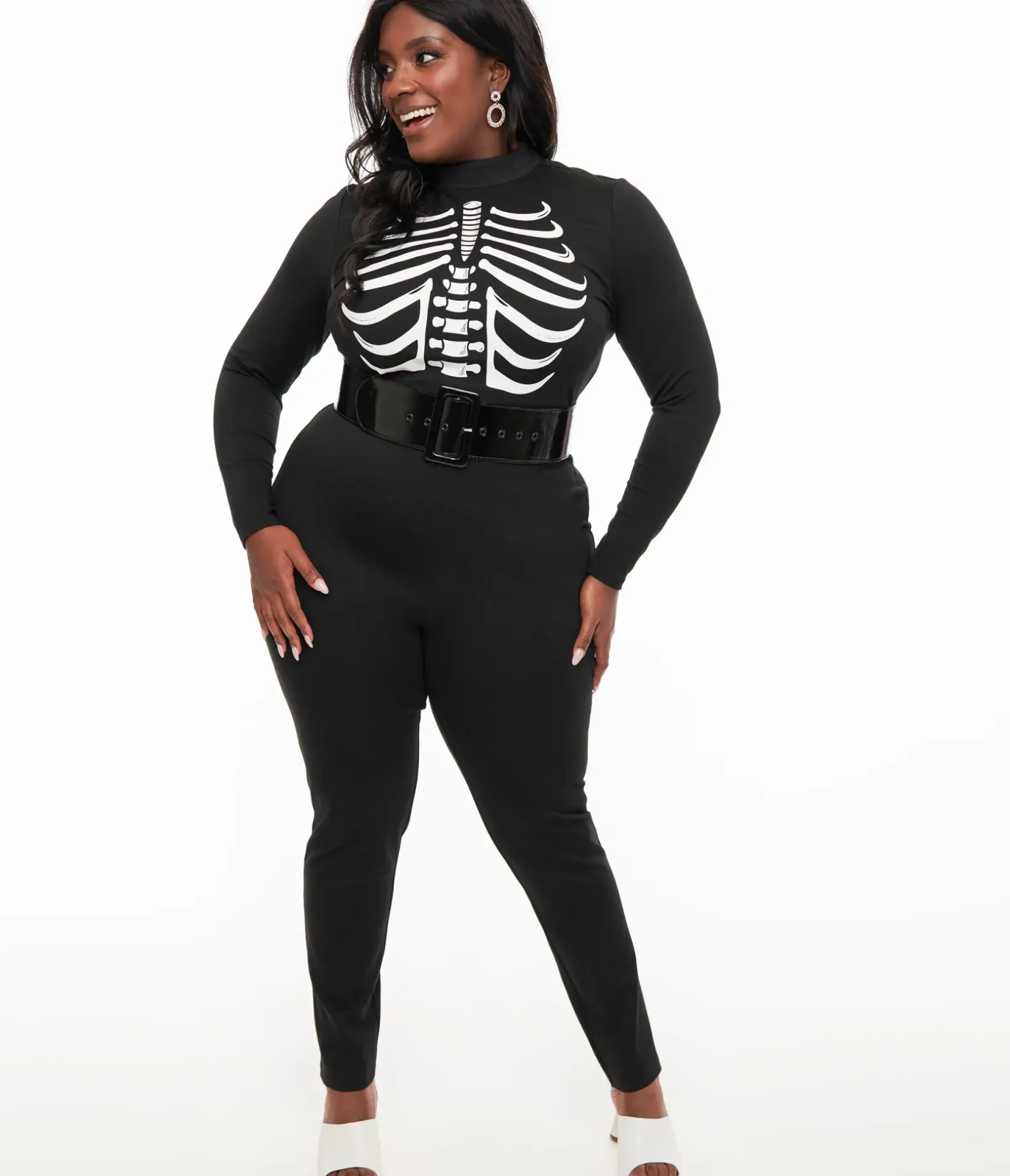 Unique Vintage Rompers & Jumpsuits|Rompers & Jumpsuits>Smak Parlour Plus Size 1960s Black & White Skeleton Glow in the Dark Jumpsuit