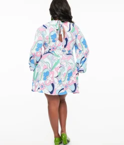 Unique Vintage Fit & Flare|Fit & Flare>Smak Parlour Plus Size 1970s Blue & Pink Floral Fit & Flare Dress