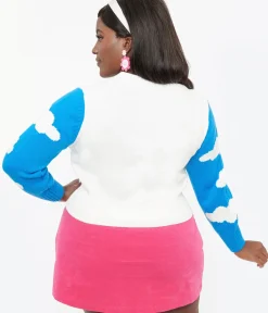 Unique Vintage Sweaters & Cardigans|Sweaters & Cardigans>Smak Parlour Plus Size 1960s Blue & Rainbow Clouds Cardigan