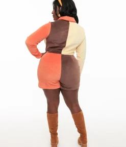 Unique Vintage Rompers & Jumpsuits|Rompers & Jumpsuits>Smak Parlour Plus Size 1960s Fall Color Block Terry Cloth Romper
