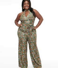 Unique Vintage Rompers & Jumpsuits|Rompers & Jumpsuits>Smak Parlour Plus Size 1960s Green & Orange Mushroom Glamour Goddess Jumpsuit