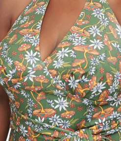 Unique Vintage Rompers & Jumpsuits|Rompers & Jumpsuits>Smak Parlour Plus Size 1960s Green & Orange Mushroom Glamour Goddess Jumpsuit