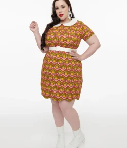 Unique Vintage Pocket Dresses|Everyday Dresses>Smak Parlour Plus Size 1960s Green & Pink Flower Power Mini Dress