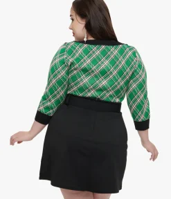 Unique Vintage Sweaters & Cardigans|Sweaters & Cardigans>Smak Parlour Plus Size 1960s Green Plaid & Hedgehog Sweater