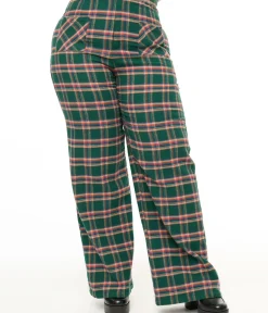 Unique Vintage Pants|Pants>Smak Parlour Plus Size 1960s Green & Red Plaid Wide Leg Trousers
