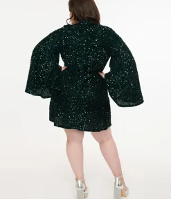 Unique Vintage Fit & Flare|Pocket Dresses>Smak Parlour Plus Size 1960s Green Sequin Downtown Scene Mini Dress
