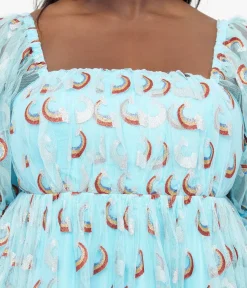 Unique Vintage Babydoll|Babydoll>Smak Parlour Plus Size Sky Blue & Glitter Rainbows Love Interest Babydoll Dress