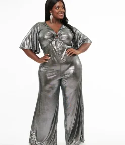 Unique Vintage Rompers & Jumpsuits|Rompers & Jumpsuits>Smak Parlour Plus Size 1960s Metallic Silver Cutout Jumpsuit