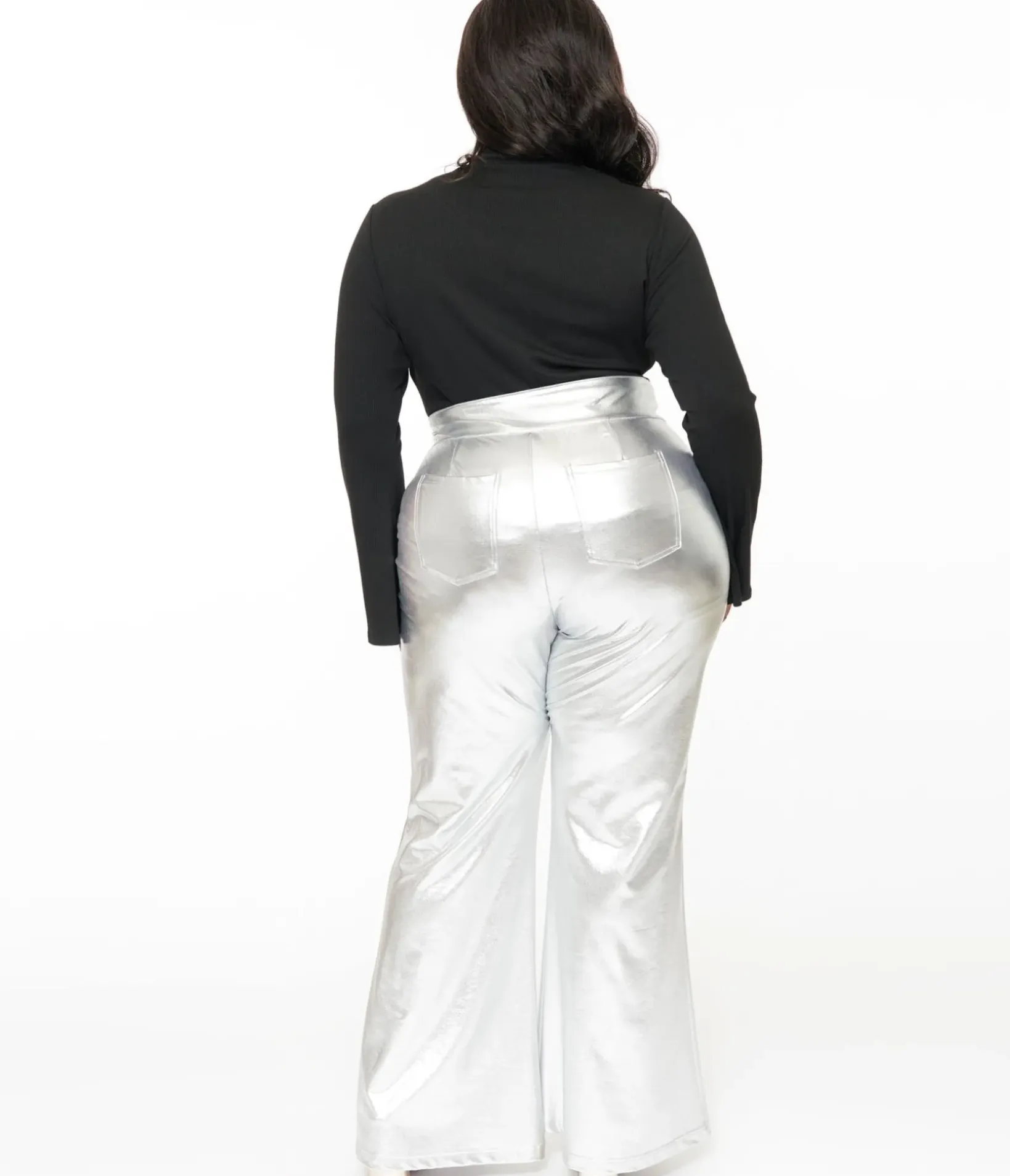 Unique Vintage Pants|Pants>Smak Parlour Plus Size 1960s Metallic Silver High Waist Flare Pants