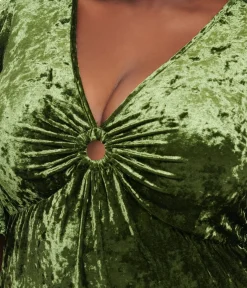 Unique Vintage Maxi|Midi & Maxi>Smak Parlour Plus Size 1970s Mossy Green Velvet Cutout Maxi Dress