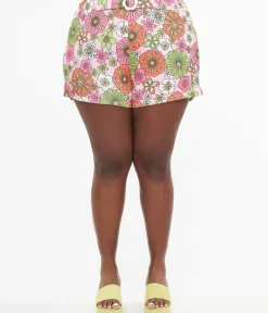Unique Vintage Shorts|Shorts>Smak Parlour Plus Size 1960s Pink Retro Bloom Shorts