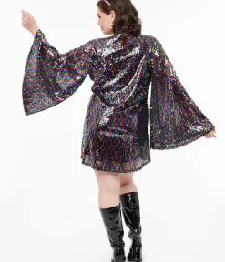 Unique Vintage Fit & Flare|Pocket Dresses>Smak Parlour Plus Size 1960s Rainbow Sequin Downtown Scene Mini Dress