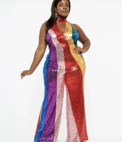 Unique Vintage Rompers & Jumpsuits|Rompers & Jumpsuits>Smak Parlour Plus Size 1960s Rainbow Sequin Glamour Goddess Jumpsuit