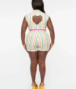 Unique Vintage Rompers & Jumpsuits|Rompers & Jumpsuits>Smak Parlour Plus Size 1970s Rainbow Zig Zag Belted Romper