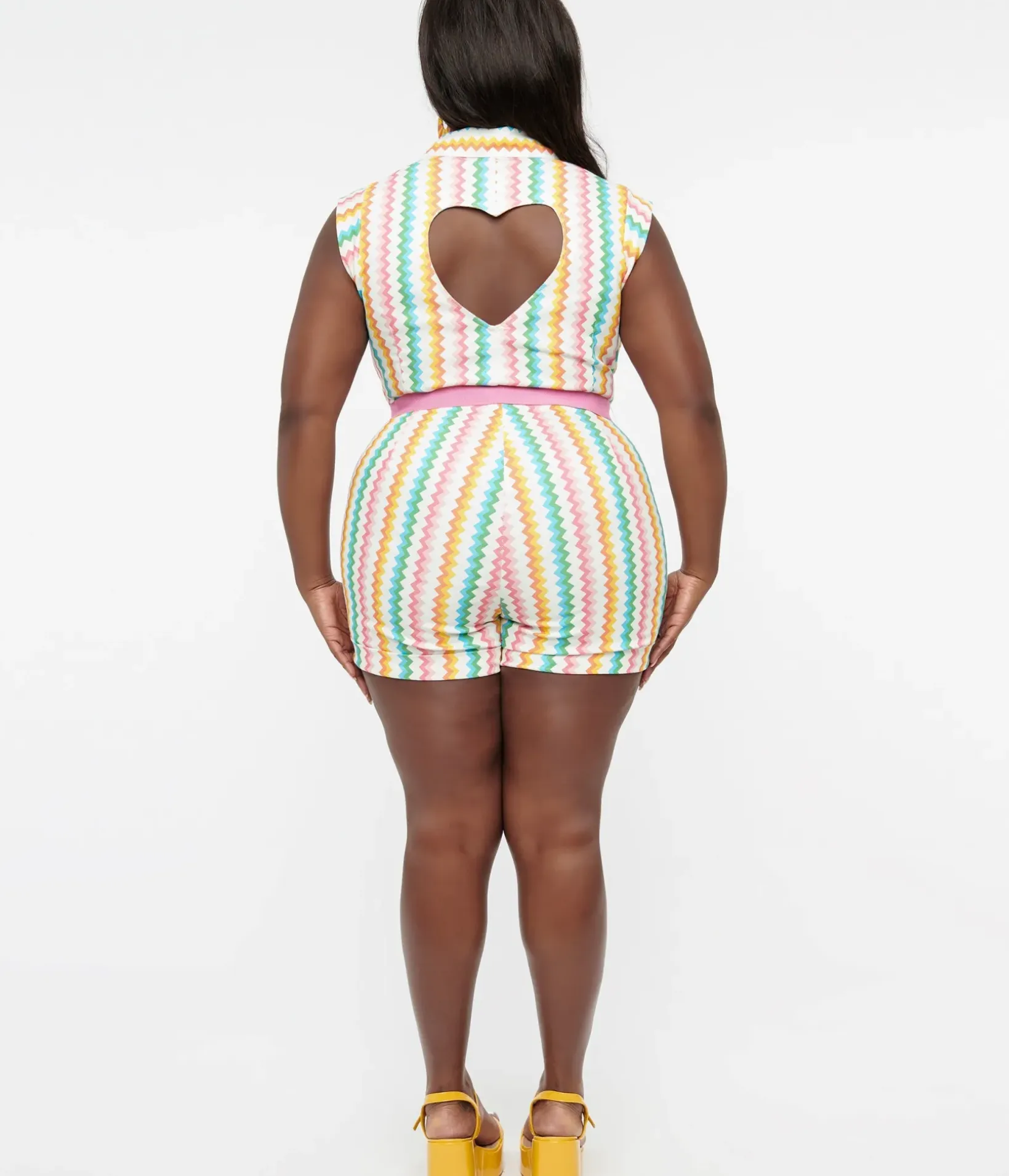Unique Vintage Rompers & Jumpsuits|Rompers & Jumpsuits>Smak Parlour Plus Size 1970s Rainbow Zig Zag Belted Romper