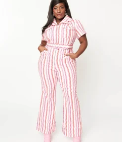 Unique Vintage Rompers & Jumpsuits|Rompers & Jumpsuits>Smak Parlour Plus Size 1970s Valentine Zig Zag Stripe Flare Jumpsuit