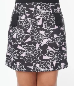Unique Vintage Skirts|Halloween>Smak Parlour Purple & Spiderweb Print Mini Skirt