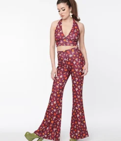 Unique Vintage Pants|Pants>Smak Parlour Purple 1970s Pumpkin & Mushrooms Find Your Flare Pants