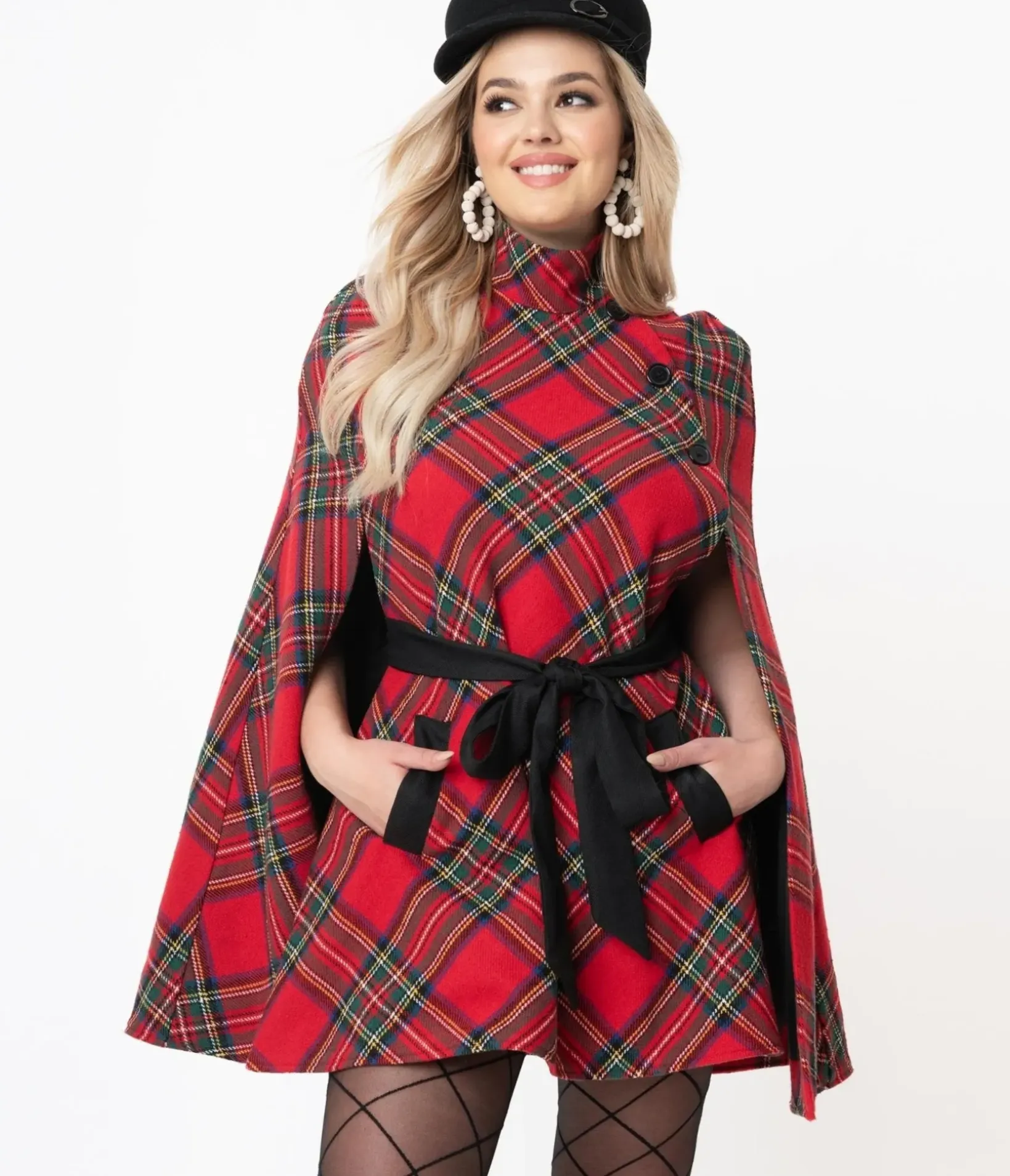 Unique Vintage Coats & Jackets|All Things Red>Smak Parlour Red Plaid Savile Row Cape Coat