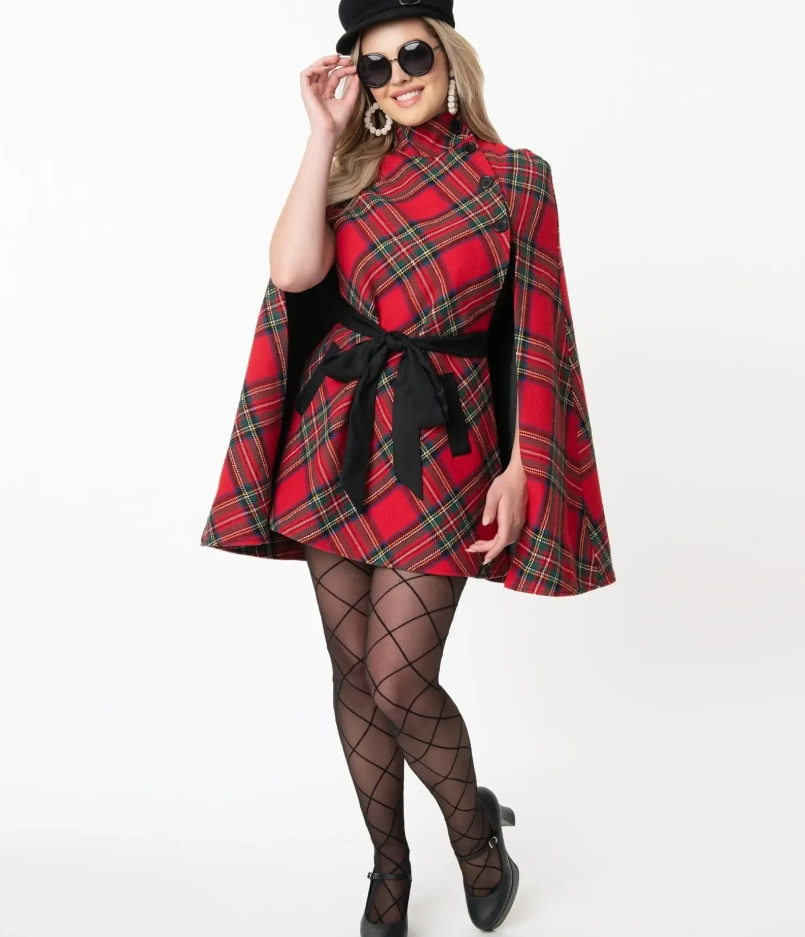 Unique Vintage Coats & Jackets|All Things Red>Smak Parlour Red Plaid Savile Row Cape Coat