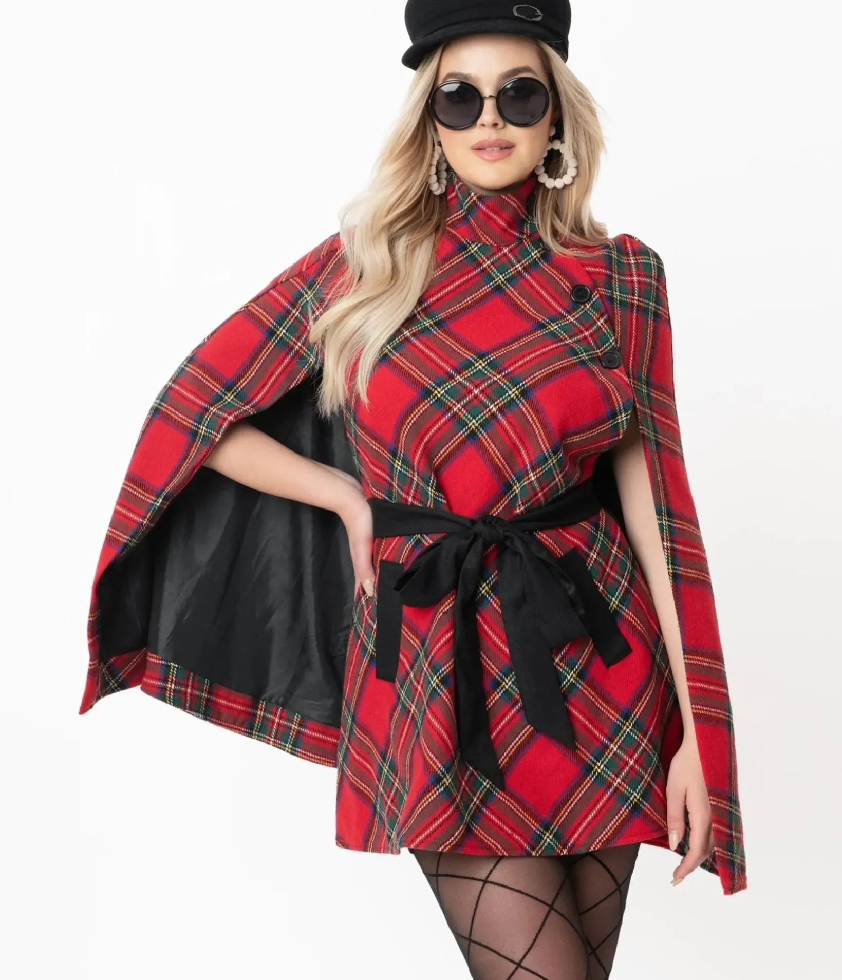 Unique Vintage Coats & Jackets|All Things Red>Smak Parlour Red Plaid Savile Row Cape Coat