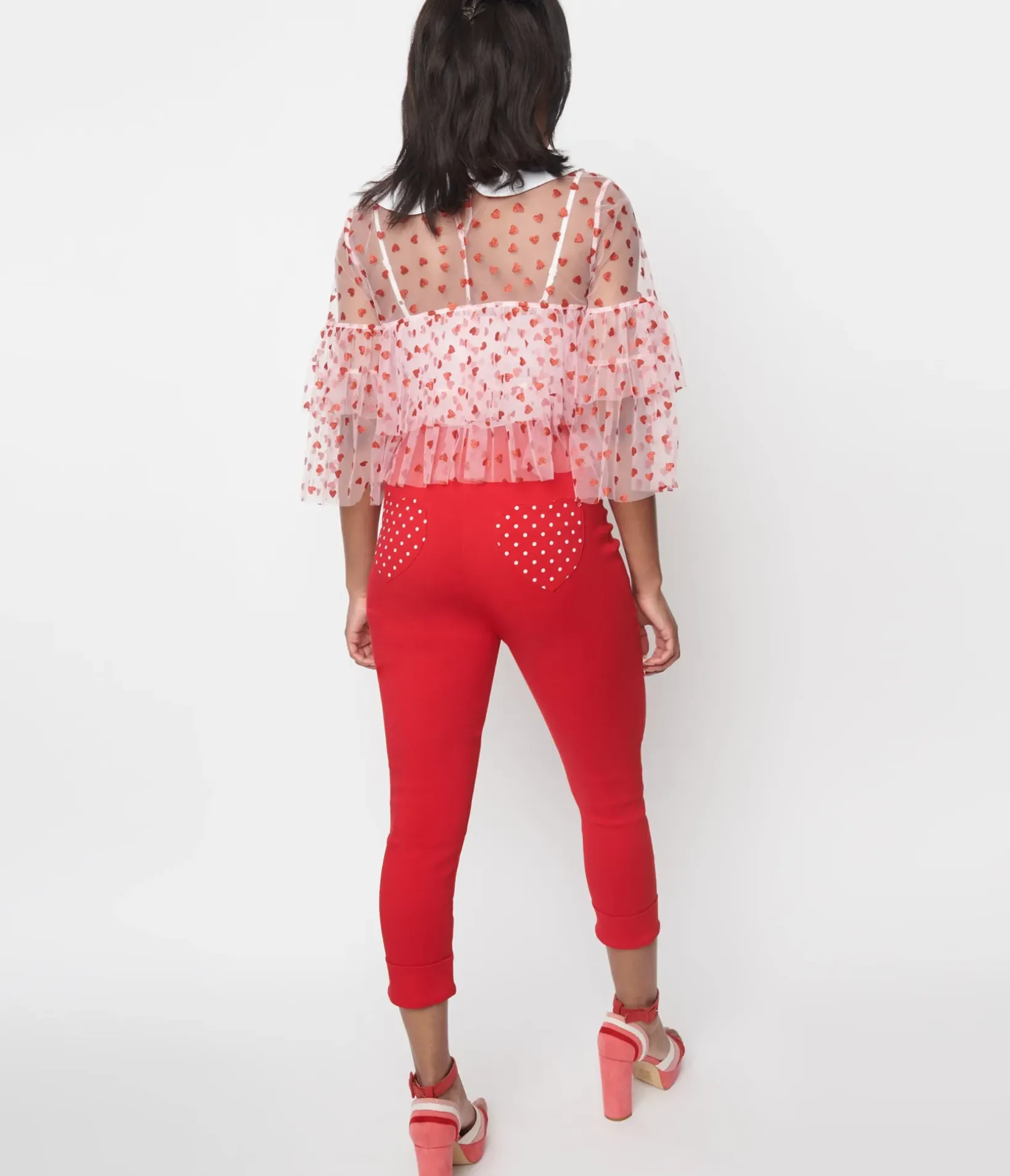 Unique Vintage Pants|All Things Red>Smak Parlour Red & Polka Dot Heart Pocket Smarty Pants Capri