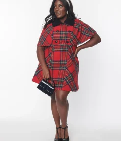 Unique Vintage Coats & Jackets|Work Wear>Smak Parlour Red Tartan Plaid Coat