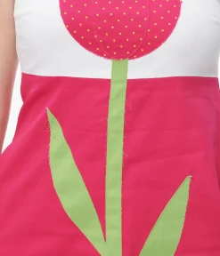 Unique Vintage Pocket Dresses|Everyday Dresses>Smak Parlour Retro Style White & Pink Tulip Flower Power Shift Dress