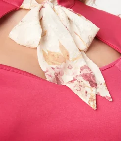 Unique Vintage Fit & Flare|Pocket Dresses>Smak Parlour Rose & Cream Floral Chiffon Flare Dress