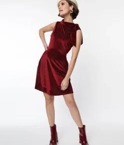 Unique Vintage Fit & Flare|Pocket Dresses>Smak Parlour Ruby Red Mock Neck Fit & Flare Dress
