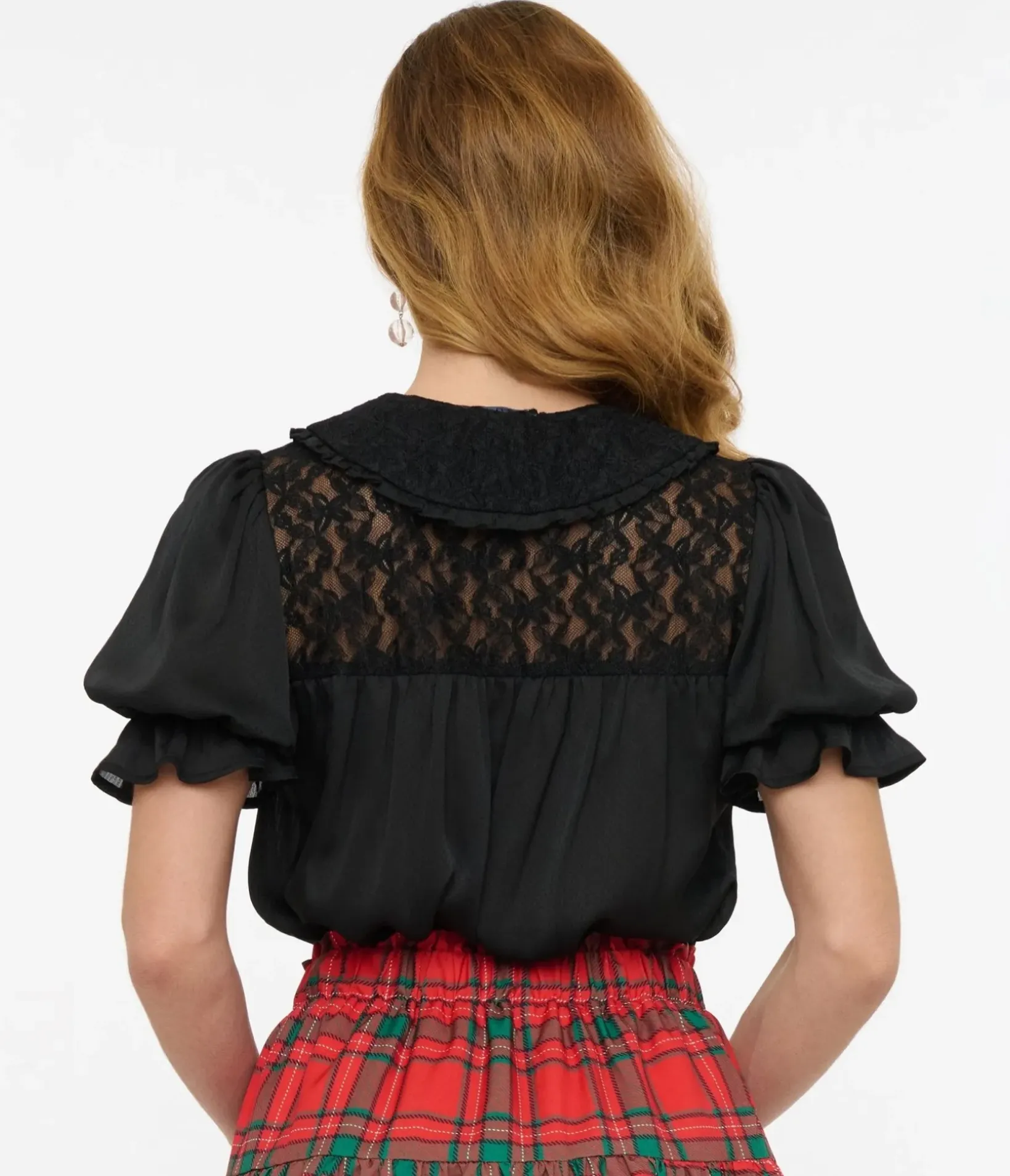Unique Vintage Blouses|All Things Black>Smak Parlour 1960s Black Lace Puff Sleeve Blouse