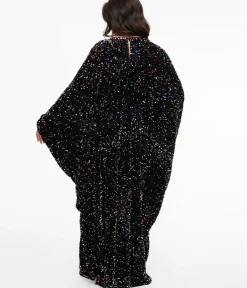 Unique Vintage Maxi|Caftans>Smak Parlour 1970s Black & Multicolor Sequin Batwing Caftan