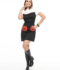 Unique Vintage Pocket Dresses|Everyday Dresses>Smak Parlour 1960s Black & Orange Pumpkin Pocket Shift Dress