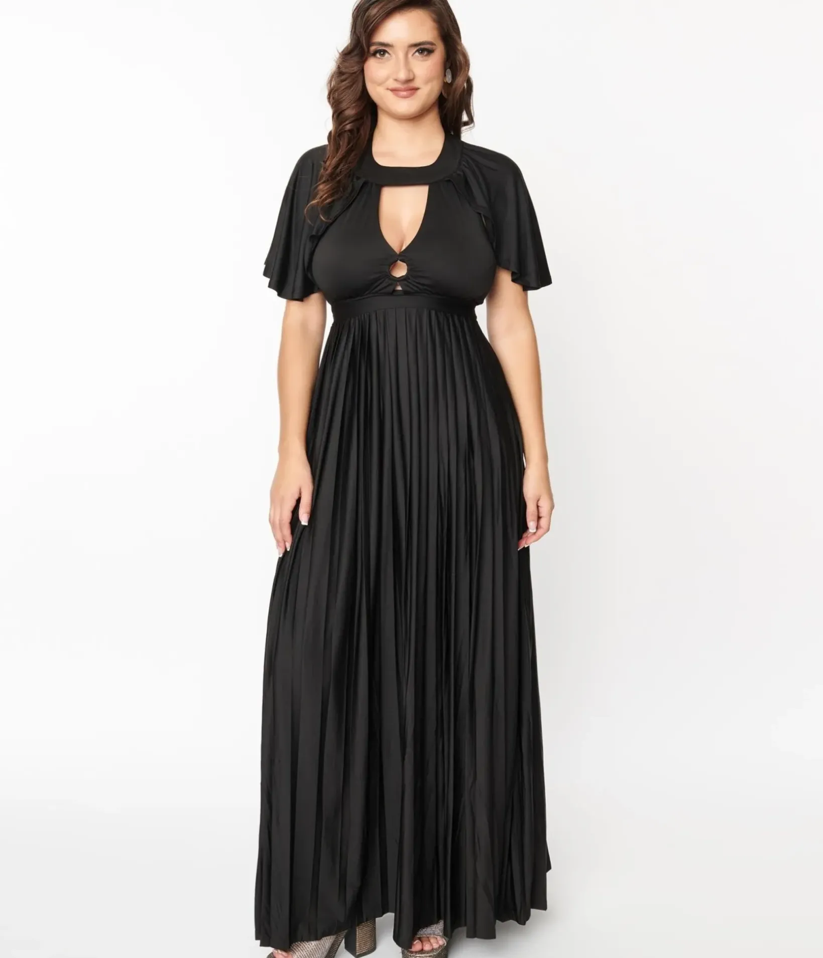 Unique Vintage Maxi|All Things Black>Smak Parlour 1970s Black Pleated Cape Maxi Dress