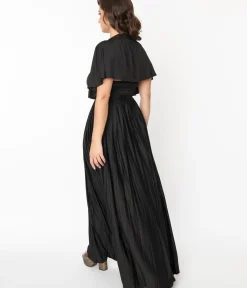 Unique Vintage Maxi|All Things Black>Smak Parlour 1970s Black Pleated Cape Maxi Dress
