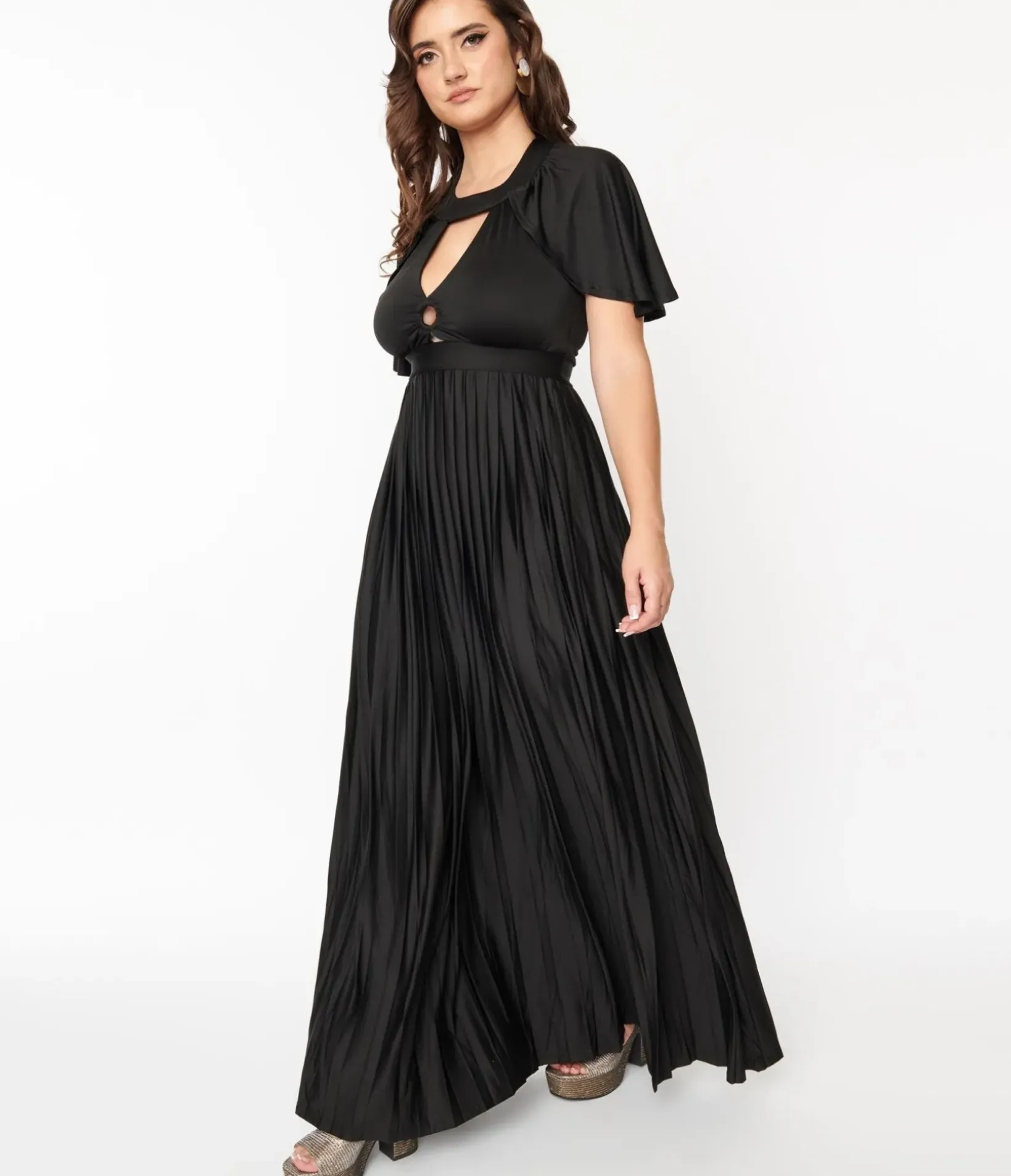 Unique Vintage Maxi|All Things Black>Smak Parlour 1970s Black Pleated Cape Maxi Dress