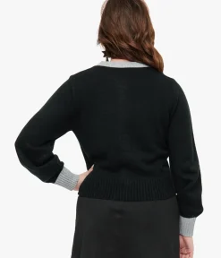 Unique Vintage Sweaters & Cardigans|All Things Black>Smak Parlour 1960s Black & Silver Celestial Embroidered Cropped Cardigan