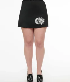 Unique Vintage All Things Black>Smak Parlour 1960s Black & Silver Celestial Embroidered Easy Does It Mini Skirt