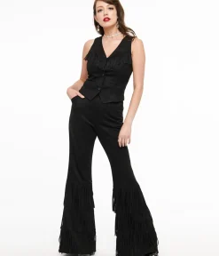 Unique Vintage Pants|All Things Black>Smak Parlour 1970s Black Suede Tassel Flare Pants