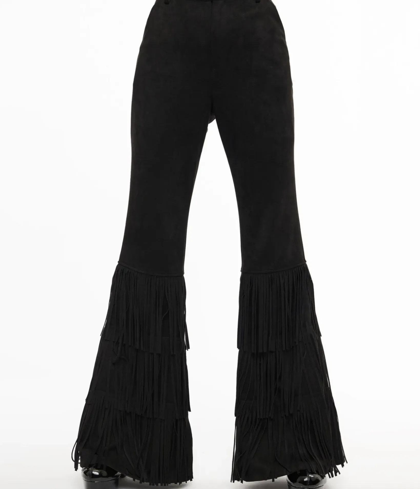 Unique Vintage Pants|All Things Black>Smak Parlour 1970s Black Suede Tassel Flare Pants