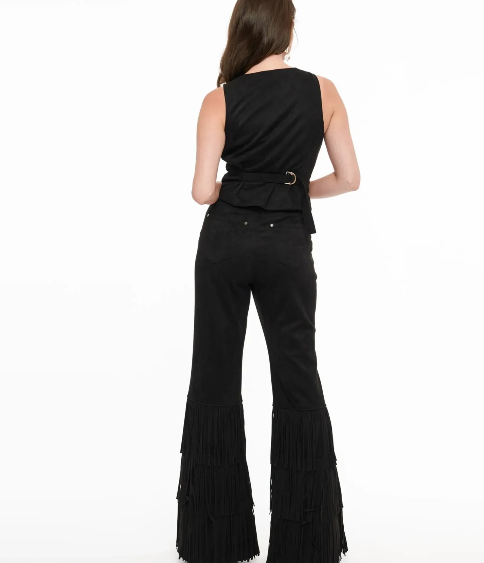 Unique Vintage Pants|All Things Black>Smak Parlour 1970s Black Suede Tassel Flare Pants