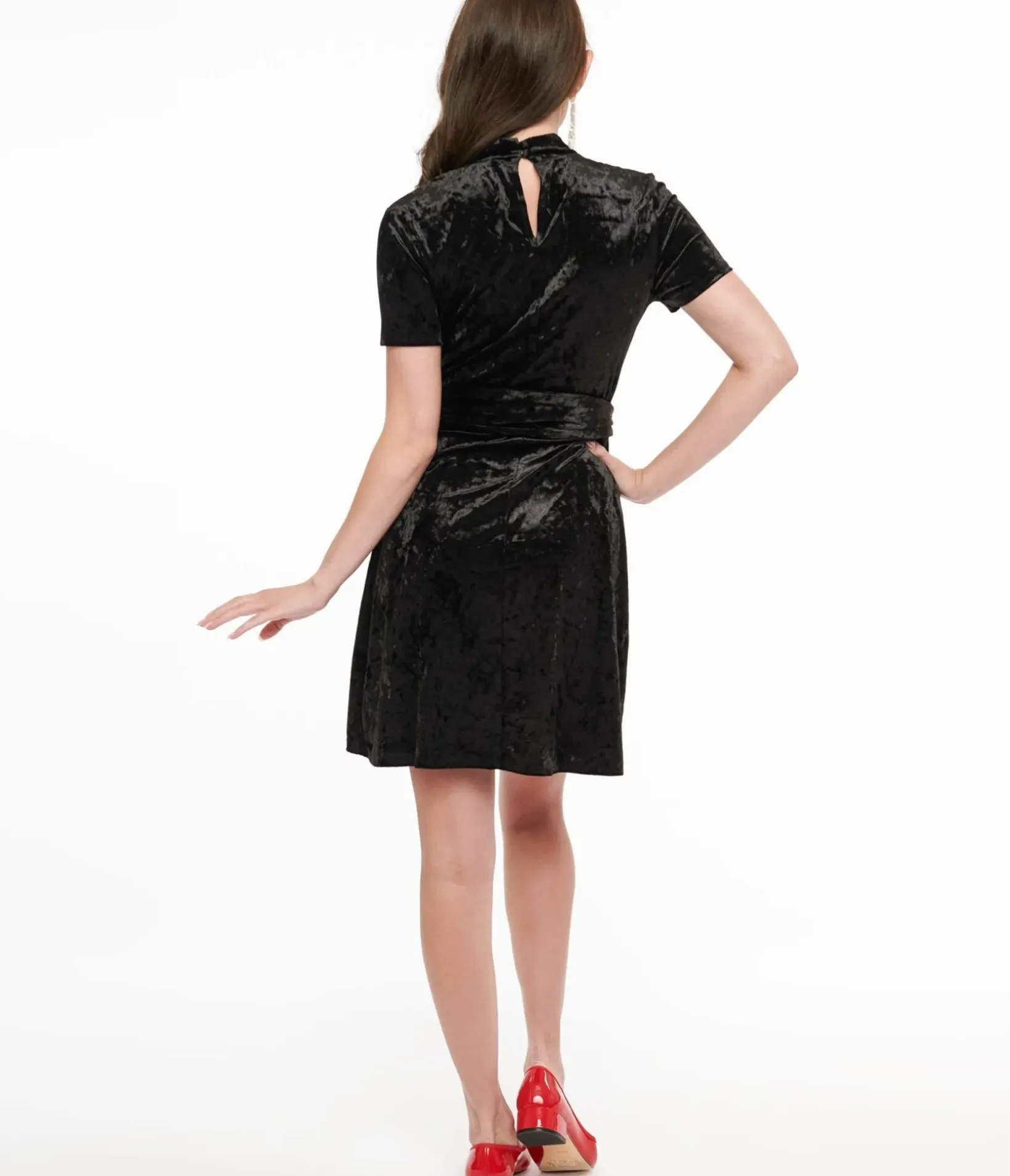 Unique Vintage Everyday Dresses|All Things Black>Smak Parlour 1960s Black Velvet Mock Turtleneck Wave Maker Mini Dress