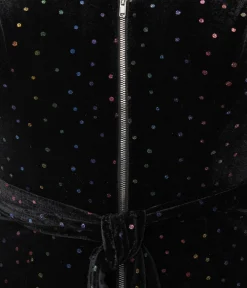 Unique Vintage Rompers & Jumpsuits|Rompers & Jumpsuits>Smak Parlour 1970s Black Velvet & Rainbow Glitter Polka Dots Halter Jumpsuit