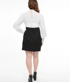Unique Vintage Pocket Dresses|Everyday Dresses>Smak Parlour 1960s Black & White Ruffle Neck A-Line Dress