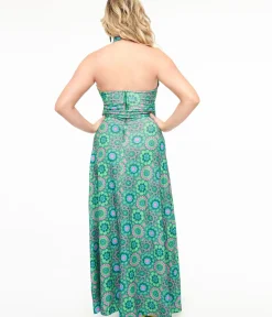 Unique Vintage Maxi|Everyday Dresses>Smak Parlour 1960s Emerald Floral Halter Maxi Dress