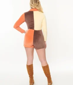 Unique Vintage Rompers & Jumpsuits>Smak Parlour 1960s Fall Color Block Terry Cloth Romper