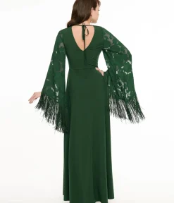 Unique Vintage Maxi|Everyday Dresses>Smak Parlour 1970s Green Fringe Sleeve Maxi Dress