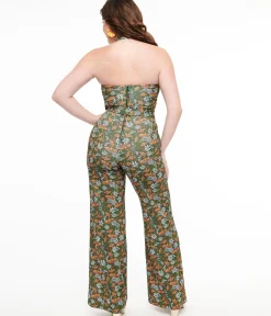 Unique Vintage Rompers & Jumpsuits>Smak Parlour 1960s Green & Orange Mushroom Glamour Goddess Jumpsuit