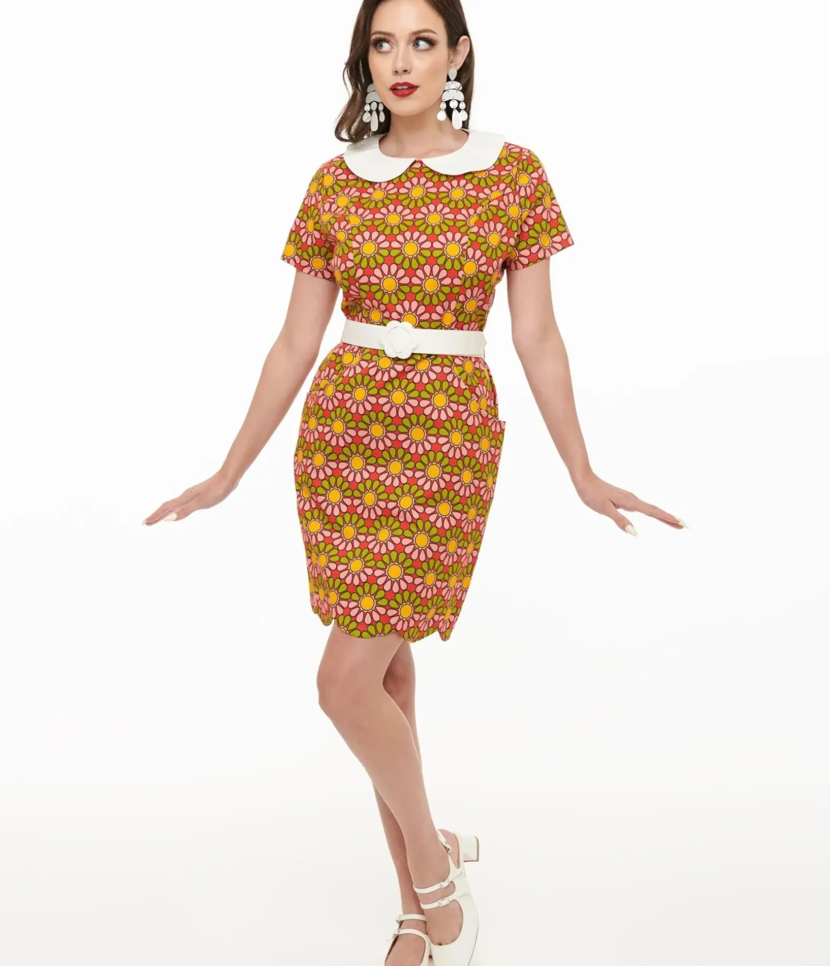 Unique Vintage Pocket Dresses|Everyday Dresses>Smak Parlour 1960s Green & Pink Flower Power Mini Dress